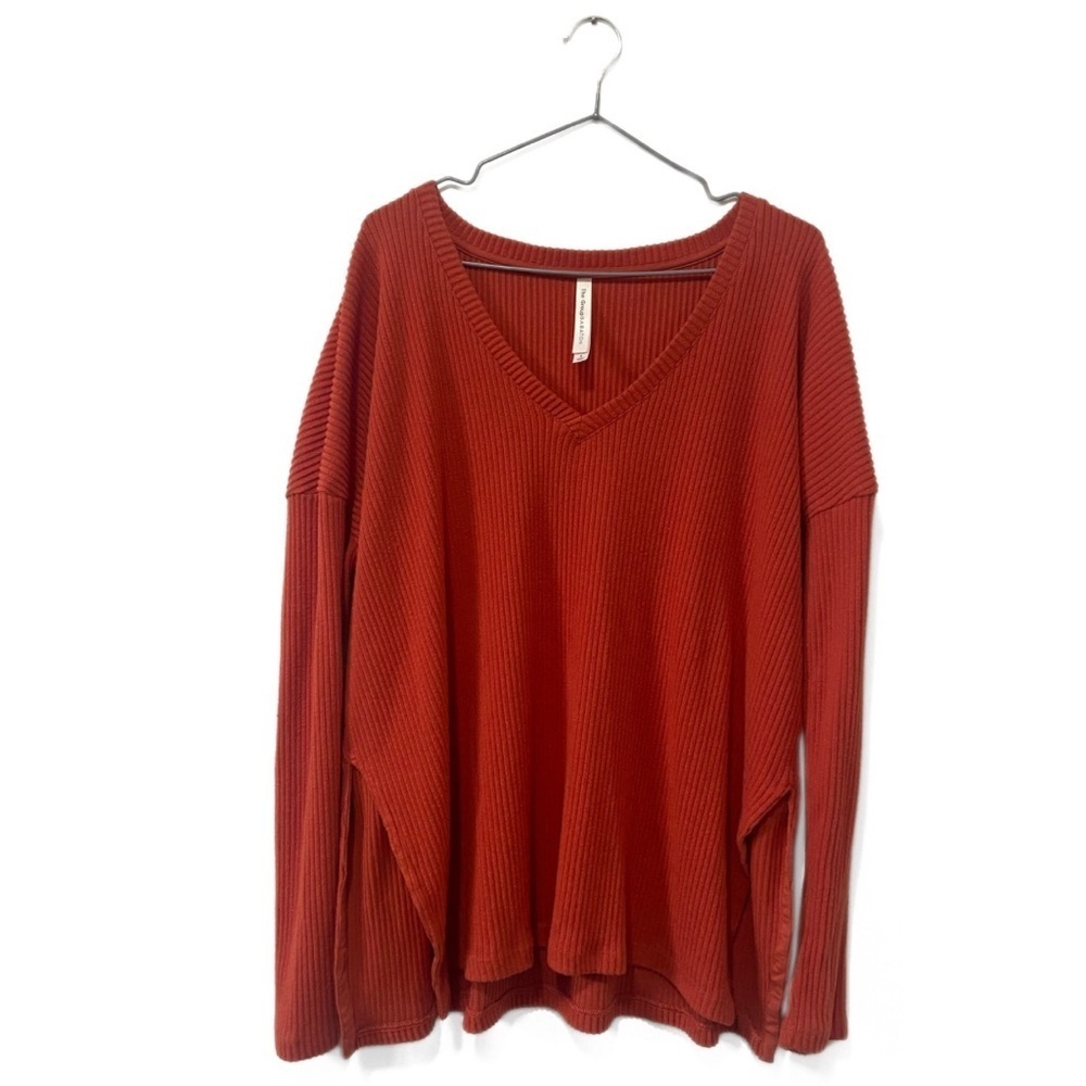 Babaton | Aritzia Brunt Orange Knit V-Neck Oversized Long Sleeve Top Size 2